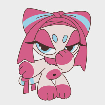 Shy cartoon animal girl. Funny character. Cartoon character design.