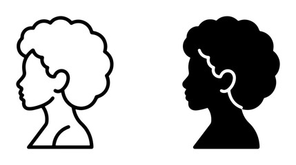 Fototapeta premium African Woman Profile Icon Set, Black and White Silhouette Vector Graphics, Diverse Female Head Outline for Identity and Beauty Concepts