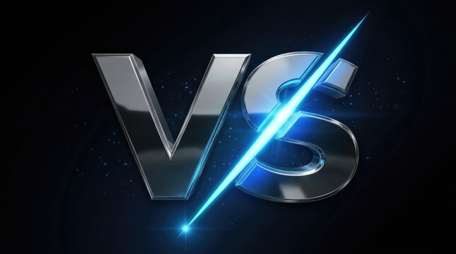 Shiny metallic letters with glowing effect forming a comparison symbol against a dark space background with symbol bright light dark cosmic setting