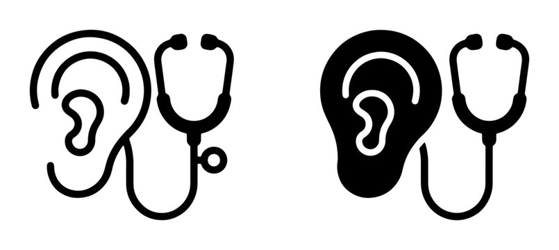 Ear Health Icons, Audiology Stethoscope Symbols, Hearing Care Vector Graphics, Medical Ear Checkup Illustrations