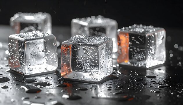 Glass flutes of champagne with ice cubes sparkling.