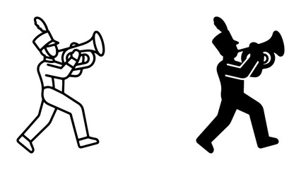 Marching Band Musician Icon Set, Trumpet Player Silhouette, Festive Parade Performance Vector Graphics, Celebration Music Symbol © Saifa