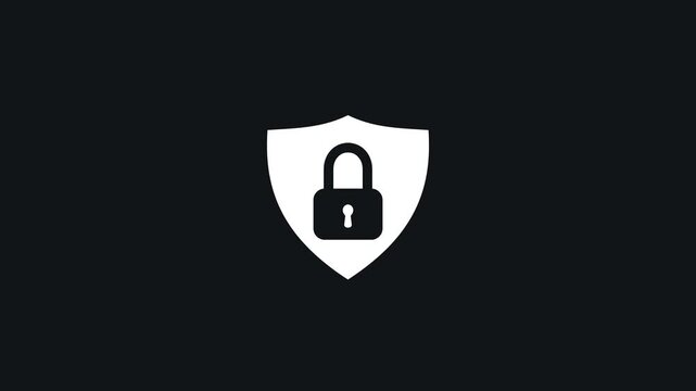 Cybersecurity Padlock on Shield Emblem Icon Animation on Dark and Chroma Key Green Screen