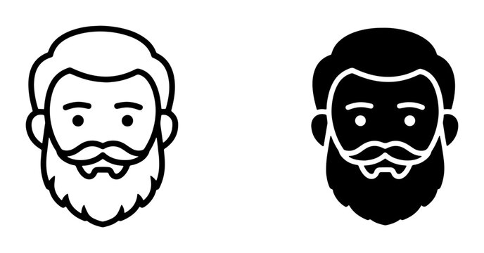 Bearded Man Icons, Male Face Symbols, Vintage Gentleman Avatar Graphics, Minimalist Portrait Illustrations, Black and White Vector Set