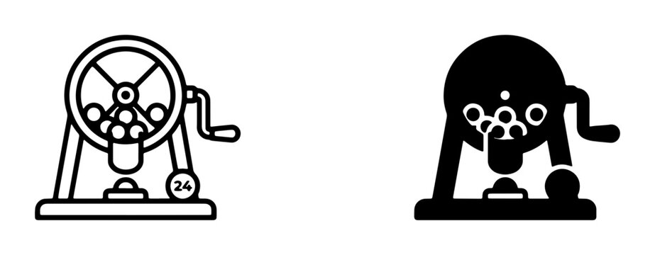 Lottery Machine Icons, Bingo Cage Graphics, Chance Game Equipment, Random Number Generator Vector Set