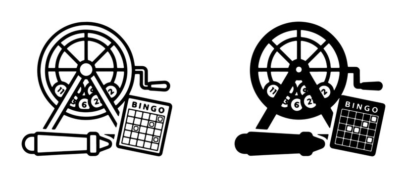 Bingo Game Set, Lottery Machine, Number Cards and Dabber Icons. Classic Gambling Entertainment, Chance Game Symbols for Lottery and Casino Concepts.