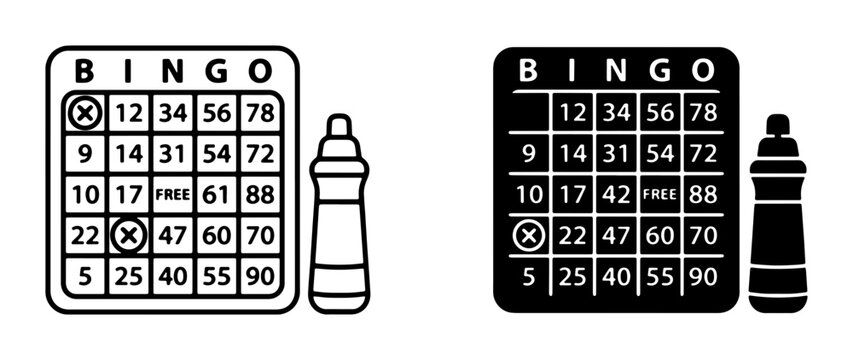 Bingo Cards and Dabber Icons: Classic Game Play, Gambling Entertainment, Lottery Fun, Casino Night, Chance and Luck Symbols