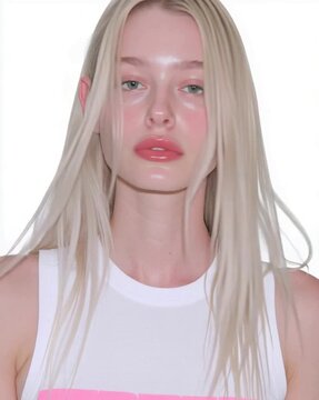 Hair Skincare commercial advertisement. Sleek straight blond woman with green eyes straight frontal view with elasticity flawless glowing hydrated skin for lotion makeup aesthetic ad. mov HD motion