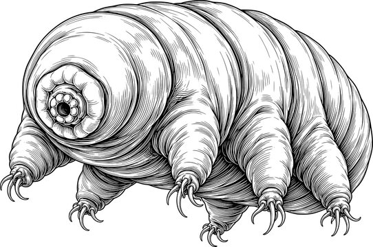 Detailed Tardigrade Water Bear Vintage Black and White Scientific Illustration
