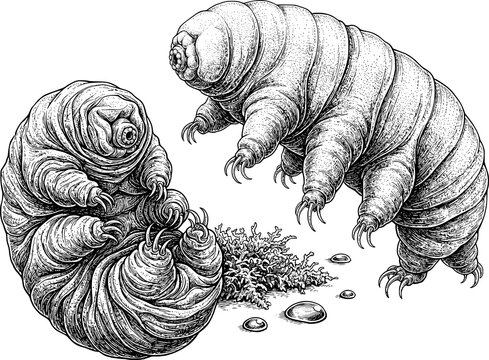Detailed Tardigrade Water Bear Vintage Black and White Scientific Illustration