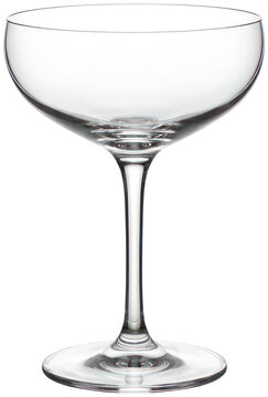 Empty coupe cocktail glass on black background.