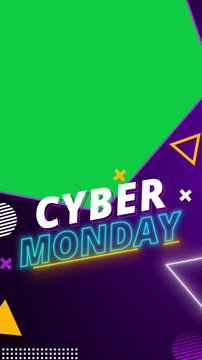 Cyber Monday sale promotion overlay template with chroma key green screen space vertical video