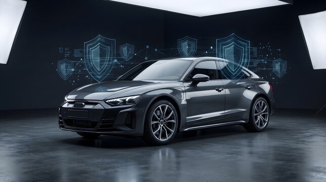 Modern electric car protected by digital security shields