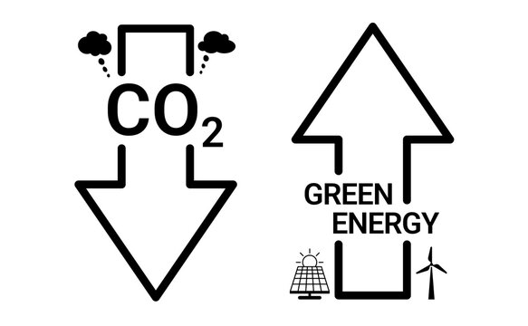 CO2 emissions and green energy concept with carbon reduction and renewable energy increase 