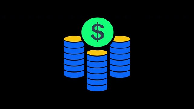 Minimalist Animated Graphic Featuring Stacks of Coins and a Dollar Sign Symbol