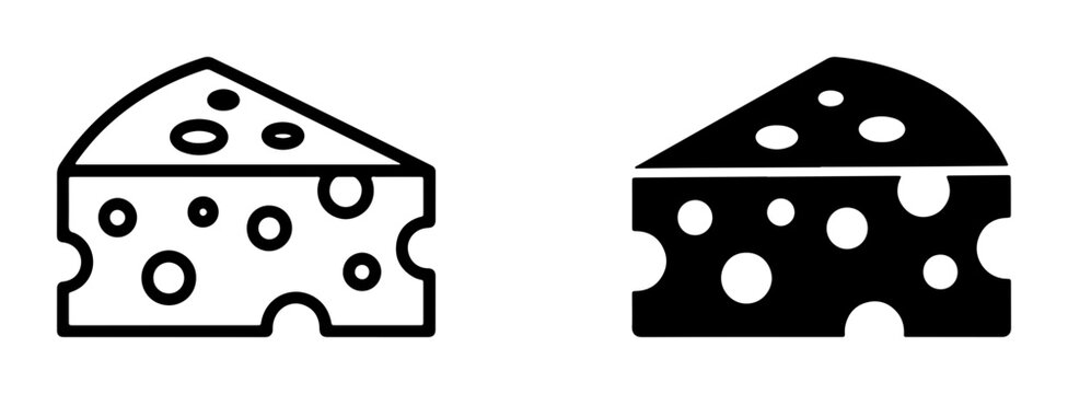 Cheese Wedge Icons, Swiss Cheese Vector Graphics, Food Symbols for Menus and Recipes, Dairy Product Illustrations