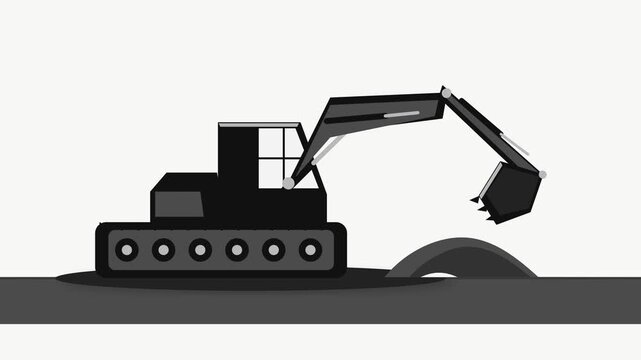 Minimalist Flat Vector Illustration of a Heavy Duty Excavator Machine Working on a Construction Site Excavation Project