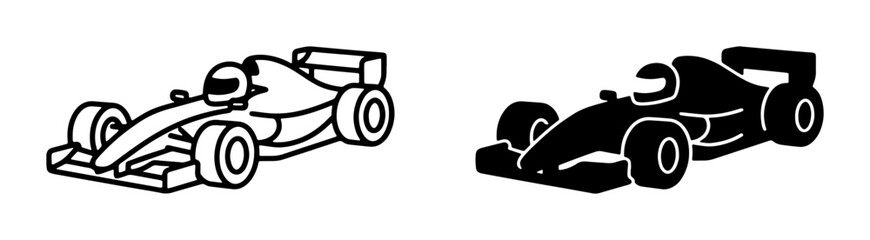 Fototapeta premium Formula 1 Racing Car Icons, Speed and Competition Vector Graphics, Motorsport Silhouette and Outline Designs