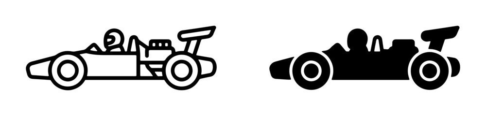 Obraz premium Formula 1 Racing Car Icons: Line Art and Silhouette, Speed and Competition Graphics