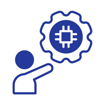 Abstract icon showing a person interacting with artificial intelligence technology gear transparent background