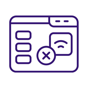 Purple line icon of a browser window showing a connection error transparent background