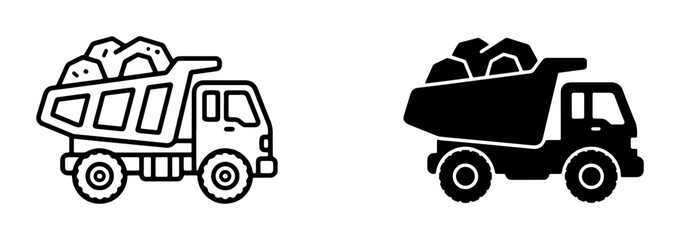 Dump Truck Icons, Construction Vehicle Vector Graphics, Heavy Machinery Transport Set, Mining Hauler Illustrations © Firuj