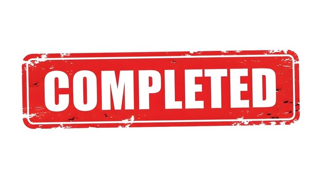A red grunge completed stamp on a clean white background