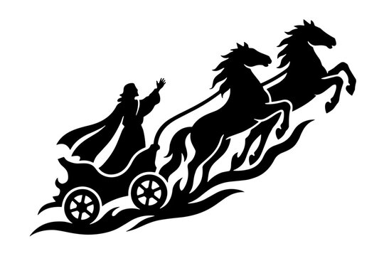 Elijah Chariot of Fire, Ascension of Prophet Elijah in Fiery Chariot, 2 Kings 2 Old Testament Biblical Vector Silhouette