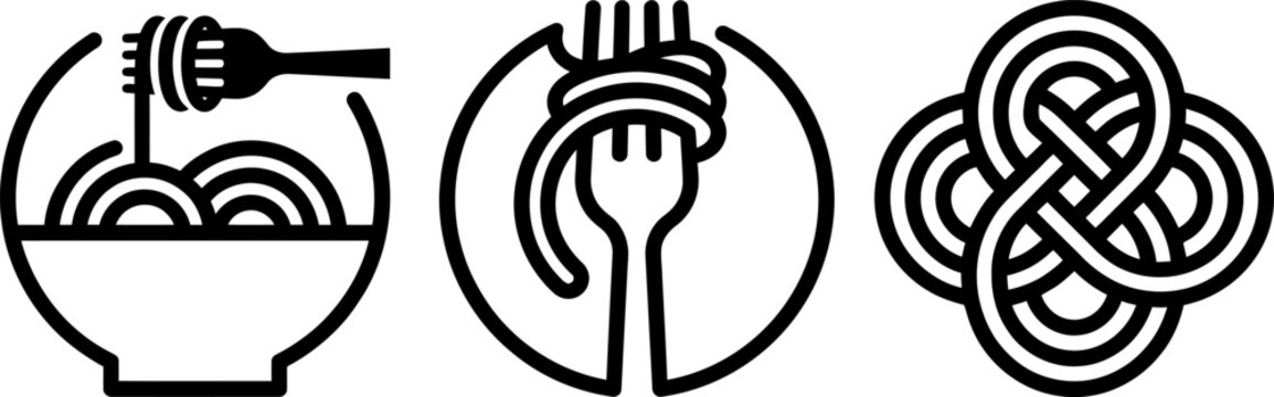 Pasta and noodles vector icons set, Italian food and spaghetti symbols collection