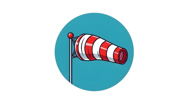 Windsock icon showing wind direction on a teal circle illustration