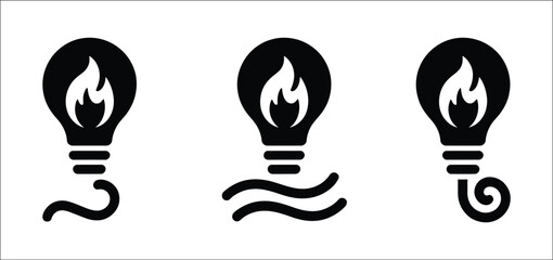 Light bulb with fire flame icon set, gas energy symbol, creative idea, innovation, power, heating, and inspiration vector illustration © Shamim