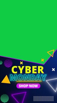 Cyber Monday sale promotion overlay template with chroma key green screen space vertical