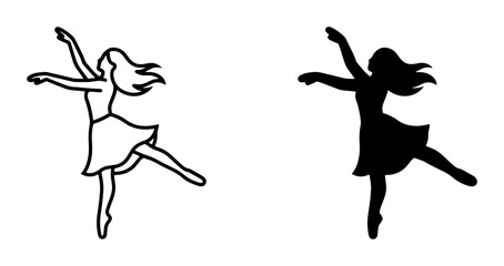Ballet Dancer Silhouette Vector Set, Elegant Female Dancer Outline Icon, Graceful Performance Art, Classical Dance Movement, Black and White Graphics © Riaz