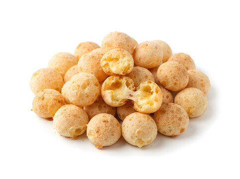 Pile of fresh Brazilian cheese bread p&atilde;o de queijo isolated on white background