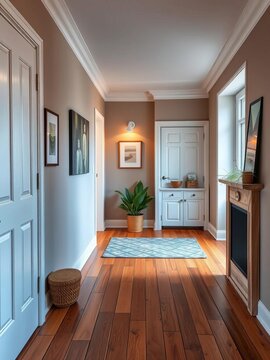 "Austere corner with wooden floorboards and minimalist decor", cityscape, modern interior