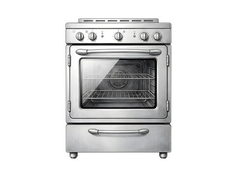 Modern stainless steel kitchen oven range isolated on white background