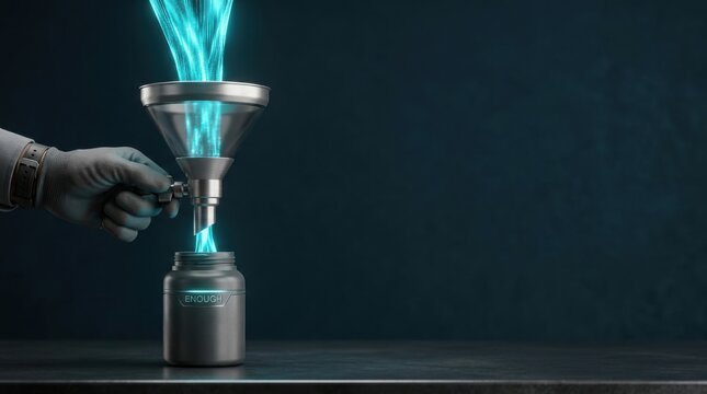 Person's hand holding a blue light signifying energy overconsumption through premium funnel receiving excessive holographic energy