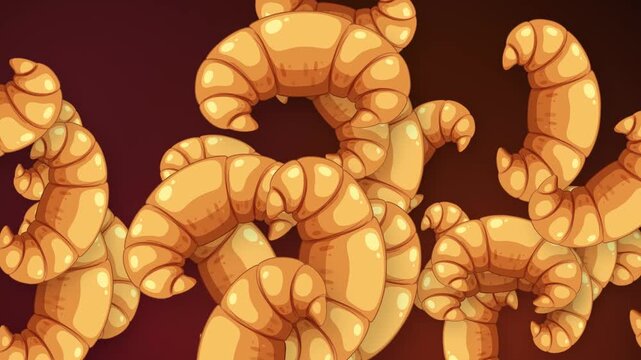 Animated Bursting Croissants Background with Dynamic Motion and Mesh Texture