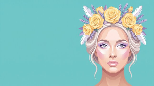 Floral Beauty and Spring Fashion, Woman Wearing Elegant Flower Crown