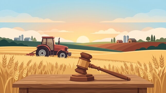 Farm Policy and Agricultural Land Rights, Legal Gavel Over Harvest Landscape