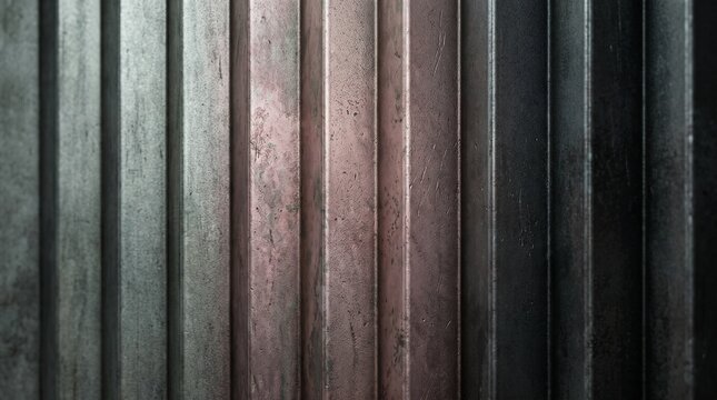 Abstract vertical corrugated metal wall cladding texture background with rustic steel panels