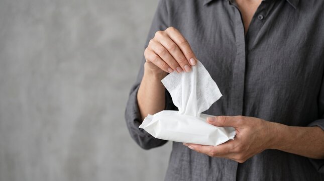 Personal Care and Facial Tissues, Person Pulling Tissue from Soft Pack