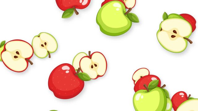 Falling Red and Green Apples Animation on White Background