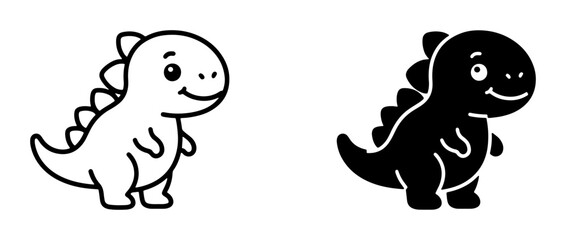 Obraz premium Cute Dinosaur Vector Icons, Cartoon T-Rex Silhouette, Adorable Prehistoric Creature Graphics for Kids and Education