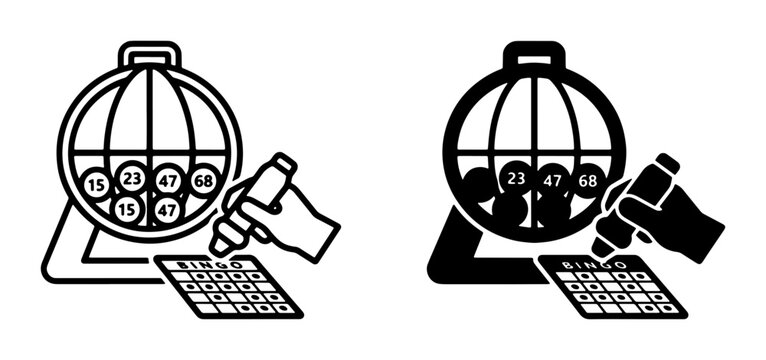 Bingo Game Icons: Lottery Machine, Balls, Card and Dabber, Vector Set for Gambling and Chance Entertainment