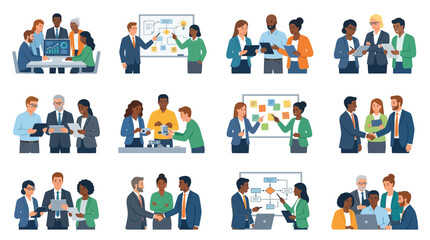 Fototapeta premium Diverse Business Team Collaboration Icon Set