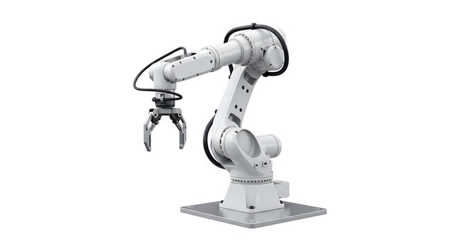 White industrial robotic arm with gripper