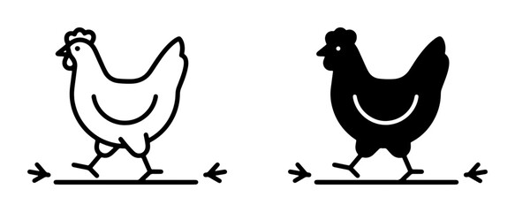 Fototapeta premium Chicken Icons, Hen Silhouette, Farm Animal Vector Graphics, Poultry Line Art, Bird Symbols for Agriculture and Food Industries