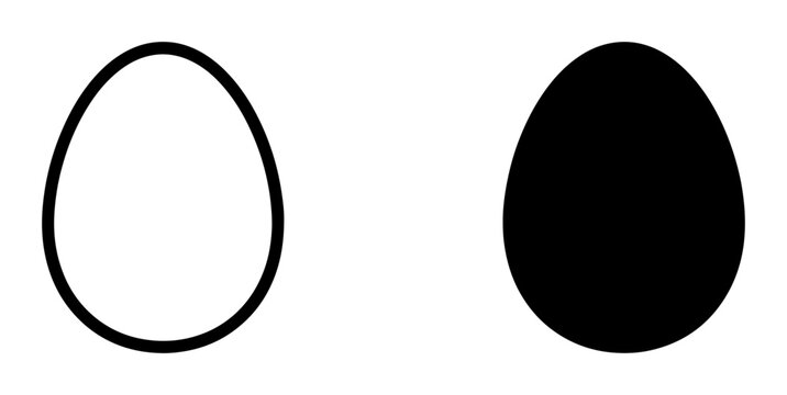 Simple Contrast: Outline Egg vs Solid Black Egg, Minimalist Graphic Icons, Conceptual Symbolism for Difference, Choice, or Opposites