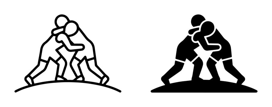 Wrestling Icons, Grappling Silhouettes, Combat Sports Vector Art, Two Wrestlers in Action, Athletic Competition Graphics